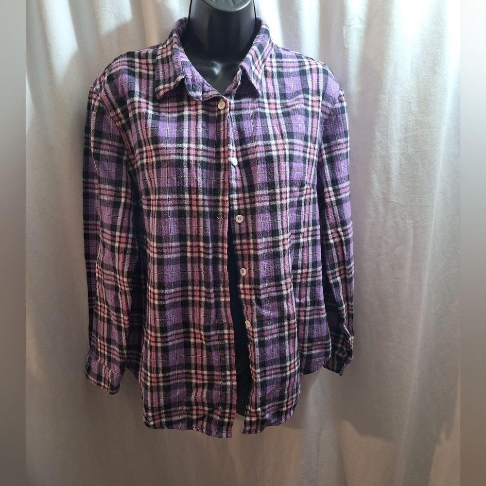 Guanyy purple plaid button-down size large